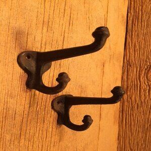 Two (2) Cast Iron Rustic Double Acorn Wall Hooks 3" deep Two (2) 0170-531705 R